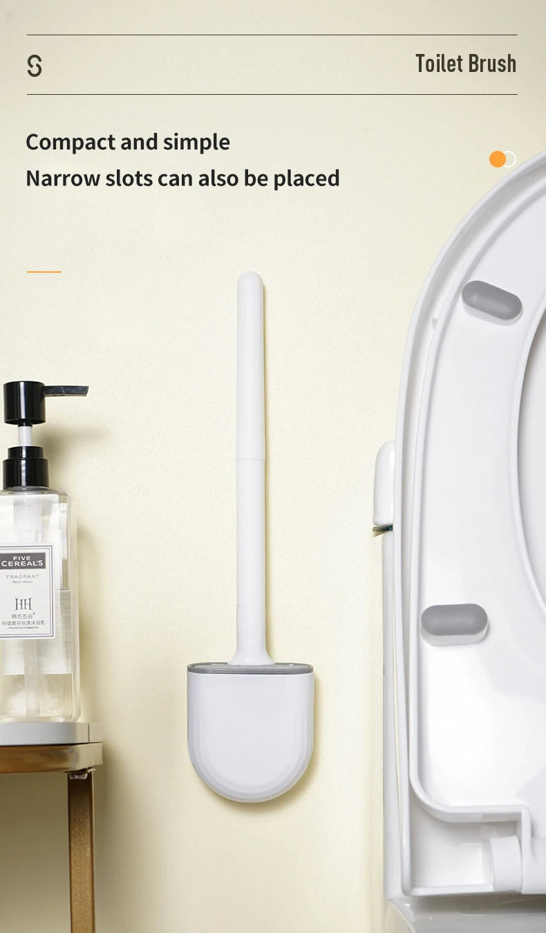 TPR Silicone Toilet Brush Flat Head Flexible Wall Mounted Black Toilet Bowl Cleaner Brush Holder Set For WC Bathroom