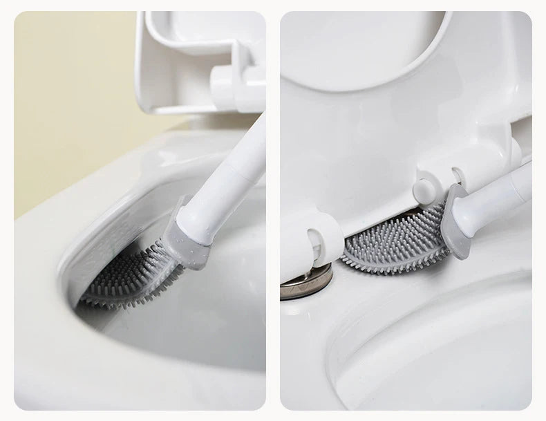 TPR Silicone Toilet Brush Flat Head Flexible Wall Mounted Black Toilet Bowl Cleaner Brush Holder Set For WC Bathroom