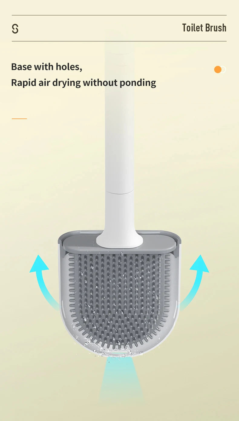 TPR Silicone Toilet Brush Flat Head Flexible Wall Mounted Black Toilet Bowl Cleaner Brush Holder Set For WC Bathroom