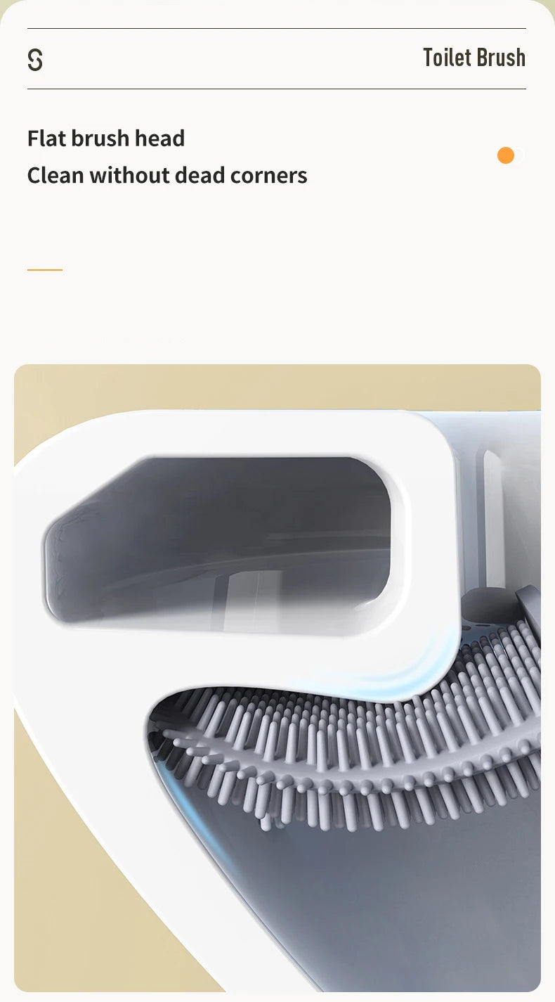 TPR Silicone Toilet Brush Flat Head Flexible Wall Mounted Black Toilet Bowl Cleaner Brush Holder Set For WC Bathroom