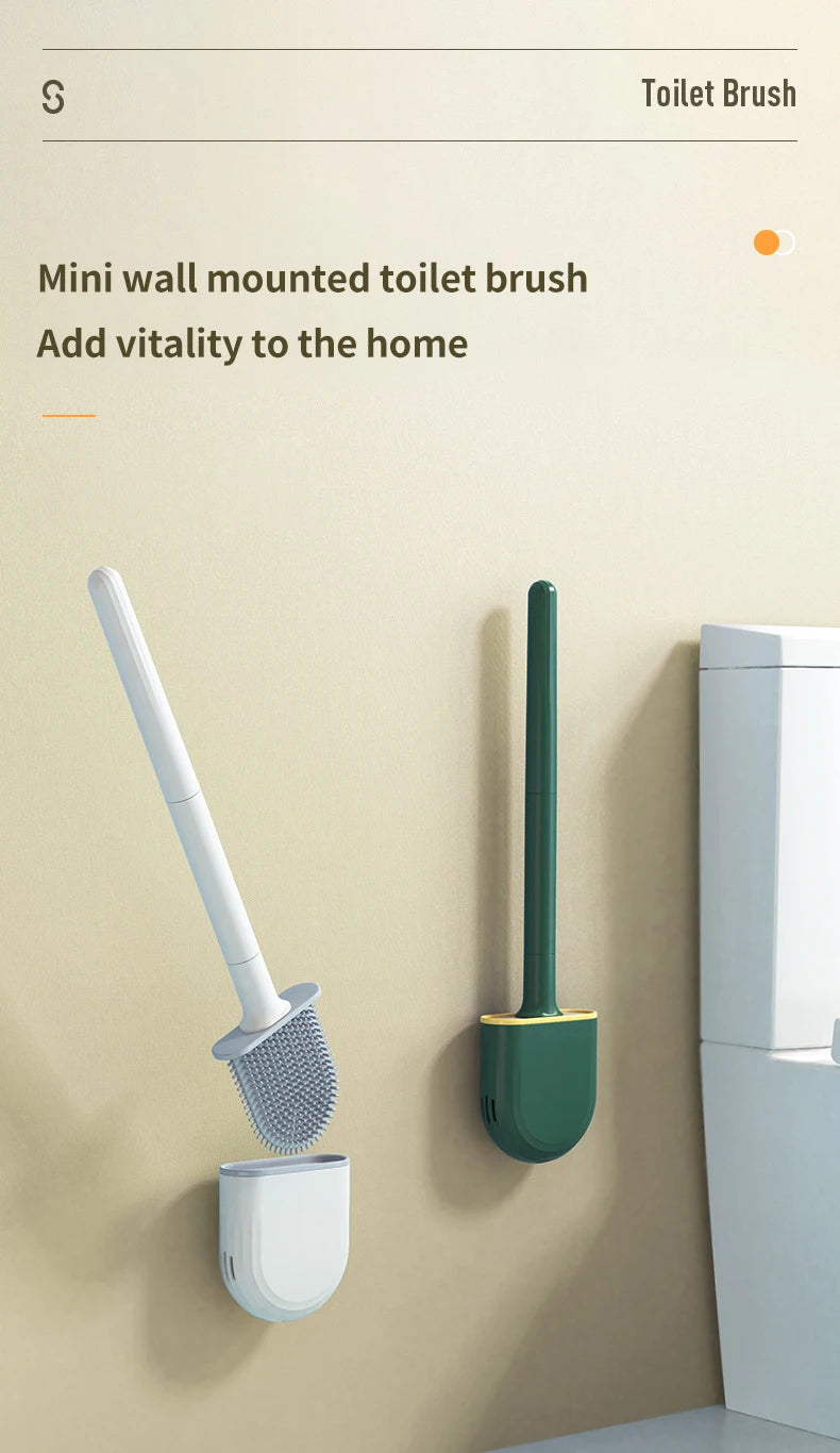 TPR Silicone Toilet Brush Flat Head Flexible Wall Mounted Black Toilet Bowl Cleaner Brush Holder Set For WC Bathroom