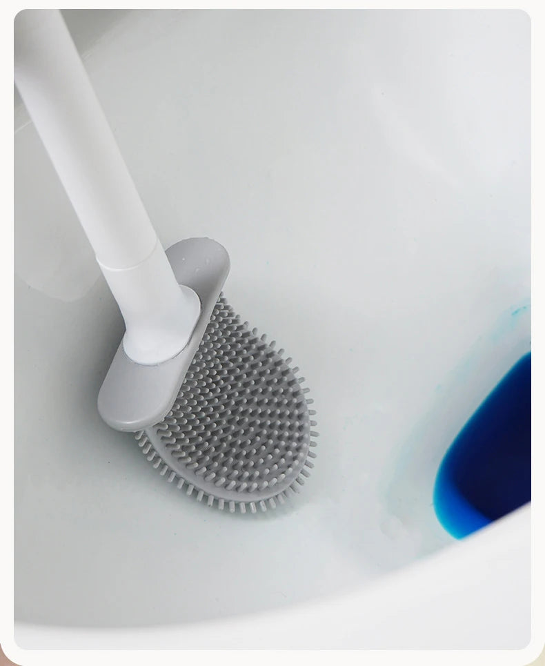 TPR Silicone Toilet Brush Flat Head Flexible Wall Mounted Black Toilet Bowl Cleaner Brush Holder Set For WC Bathroom