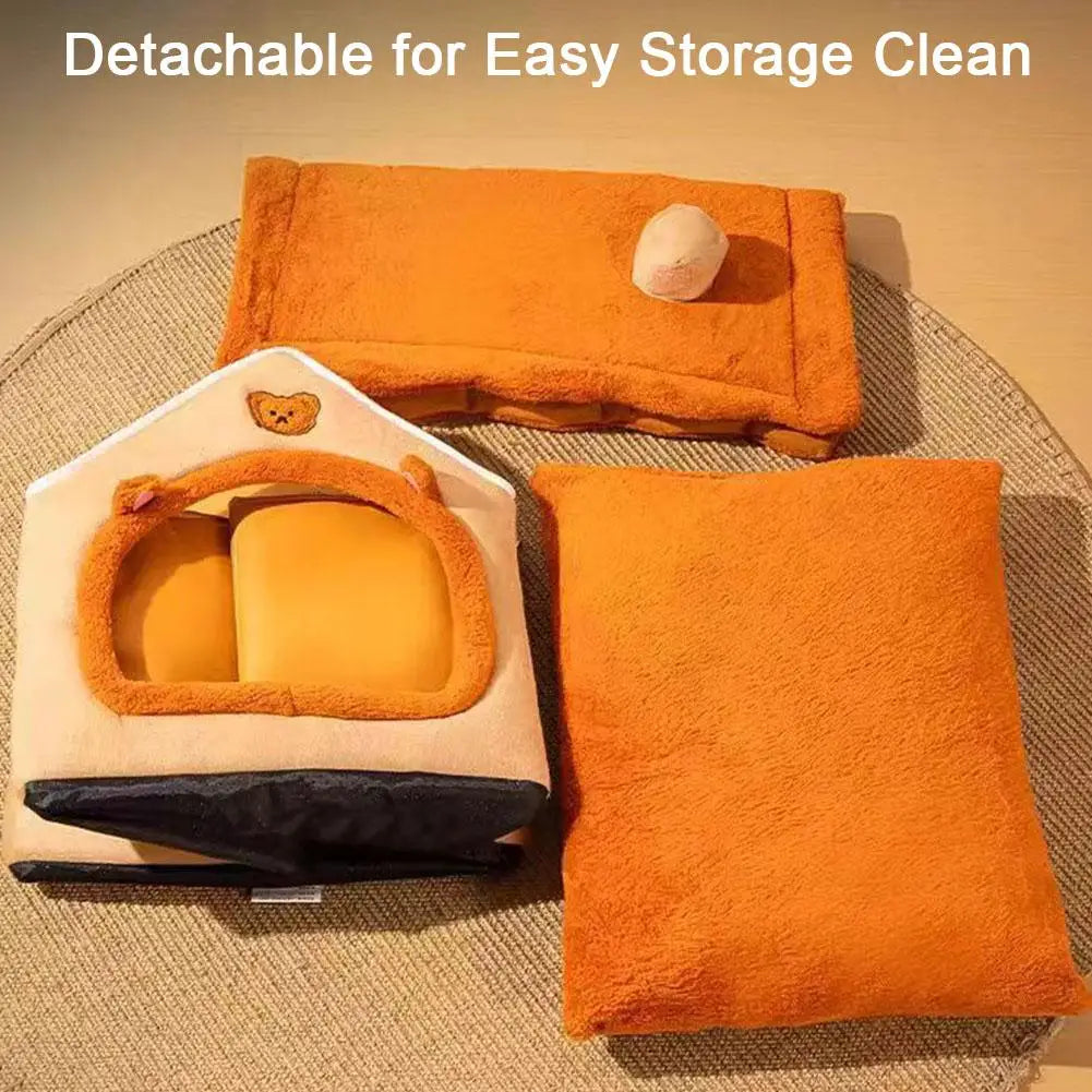 Cat Bed House Winter Sleeping Cave Collapsible Removable Washable Pet House Puppy Cave For Small Dogs And Cats Pet Supplies