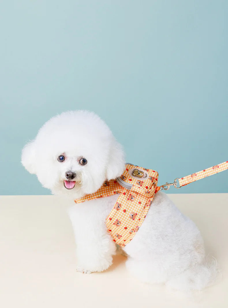 Pet Harness with Backpack for Dog Outdoor Travel Dog Snacks Backpack Cute Bear Motif Dog Harness with Leash Mini Dog Backpack