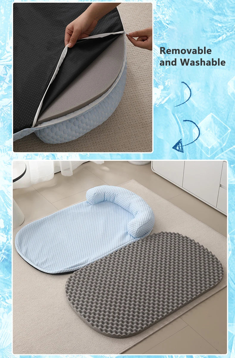Removeable Summer Dog Bed Ice Silk Cooling Pet Mat Foam Sleeping Sofa Puppy Kennel Summer Cooling Fabric Dog Cat Bed Pet Cushion