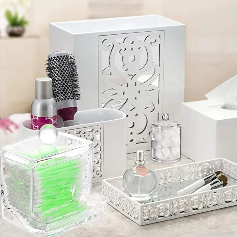 Cotton Swab Box - Transparent Bamboo Cover Dustproof Cotton Swab Toothpick Storage Box Multi-Purpose Visible Dispenser