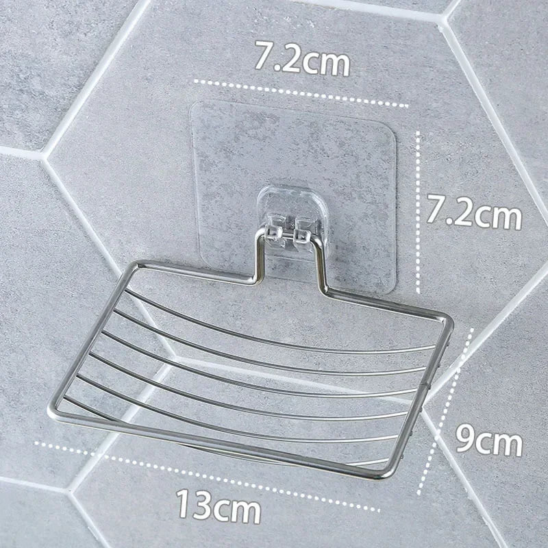 Stainless Steel Soap Rack Punch-free Nail-free Bathroom Single Layer Drain Wall Hanging Sucker Soap Box Light Luxury Shelf