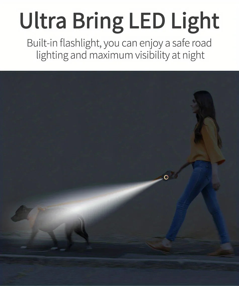 ROJECO 5M/16FT Automatic Retractable Dog Leash With LED Flash Light Outdoor Pet Walking Running Lead