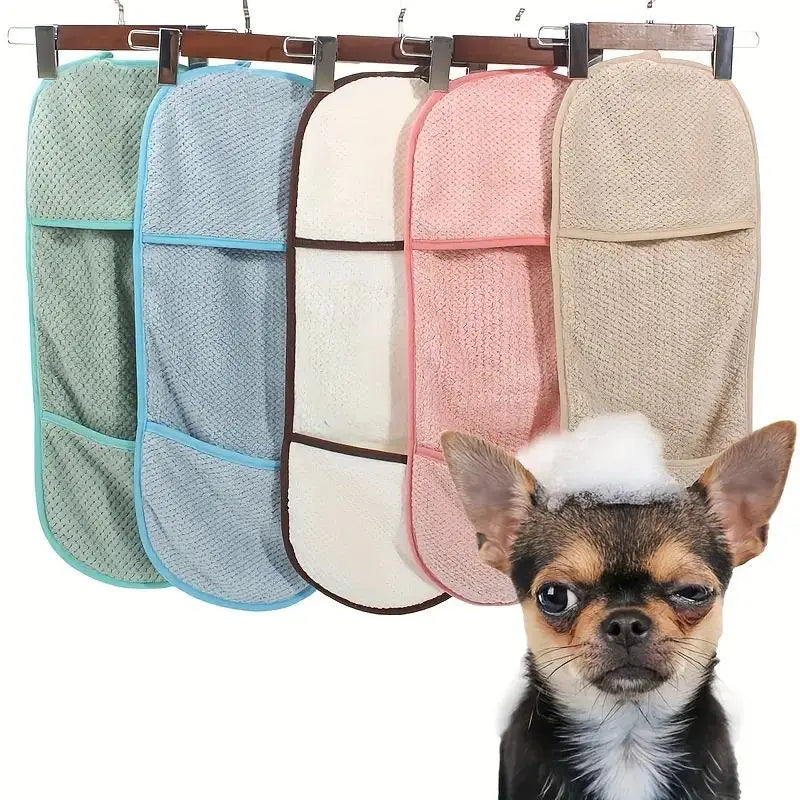 1pc Pet Super Absorbent Towel, Cat and Dog Quick Drying Towel, Pocket Style Scrubbing Gloves, Pet Bath Towel