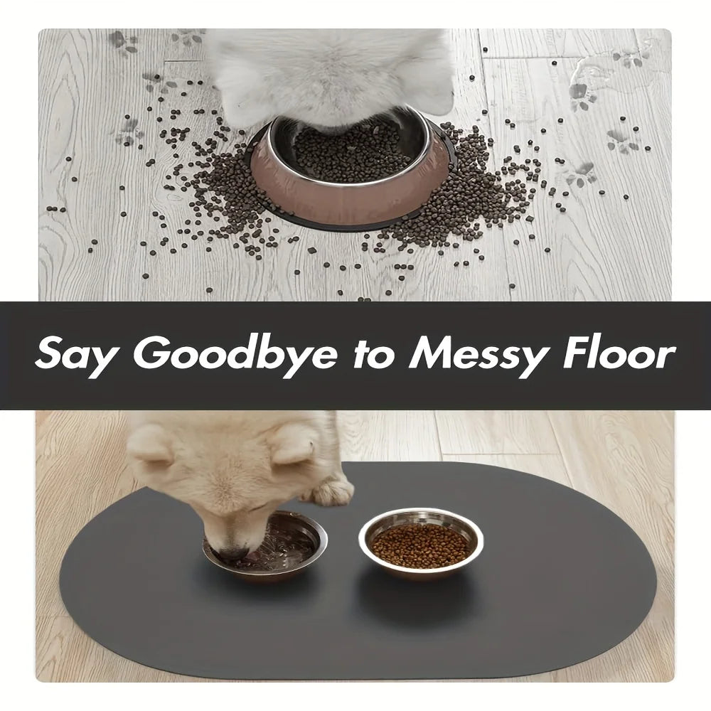 1pc Solid Color Oval Pet Mat Absorbent Food Pad Non-Slip Quick-dry Water Fountain Rug For Pet Dog Cat Home Room Supplies