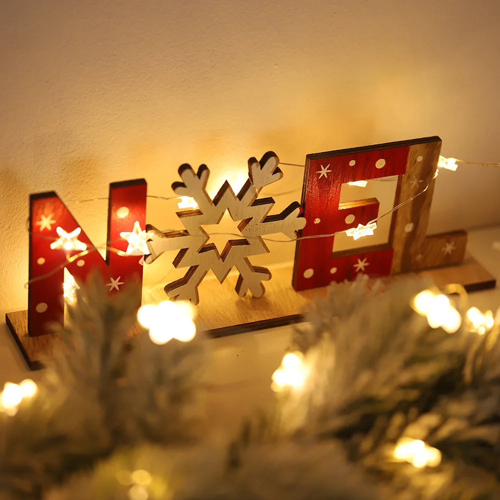 Wooden Christmas Decorations Xmas Snow Noel Letter Table Ornaments Merry Christmas Party Decor For Home 2024 Naviidad Gifts Fav