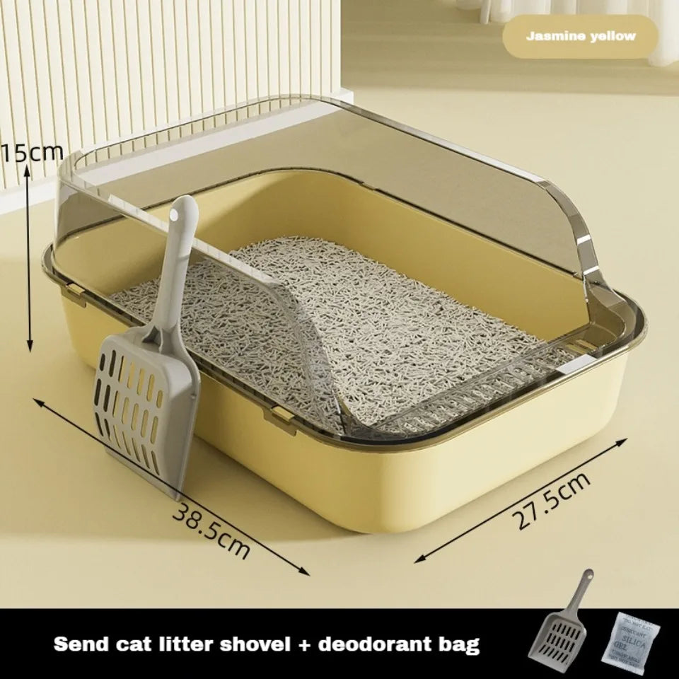 Cat Litter Box Thickening Cat Sandbox High Side Semi-enclosed Splashproof Cats Tray Toilet Cleaning Basin Supplies with Scoop