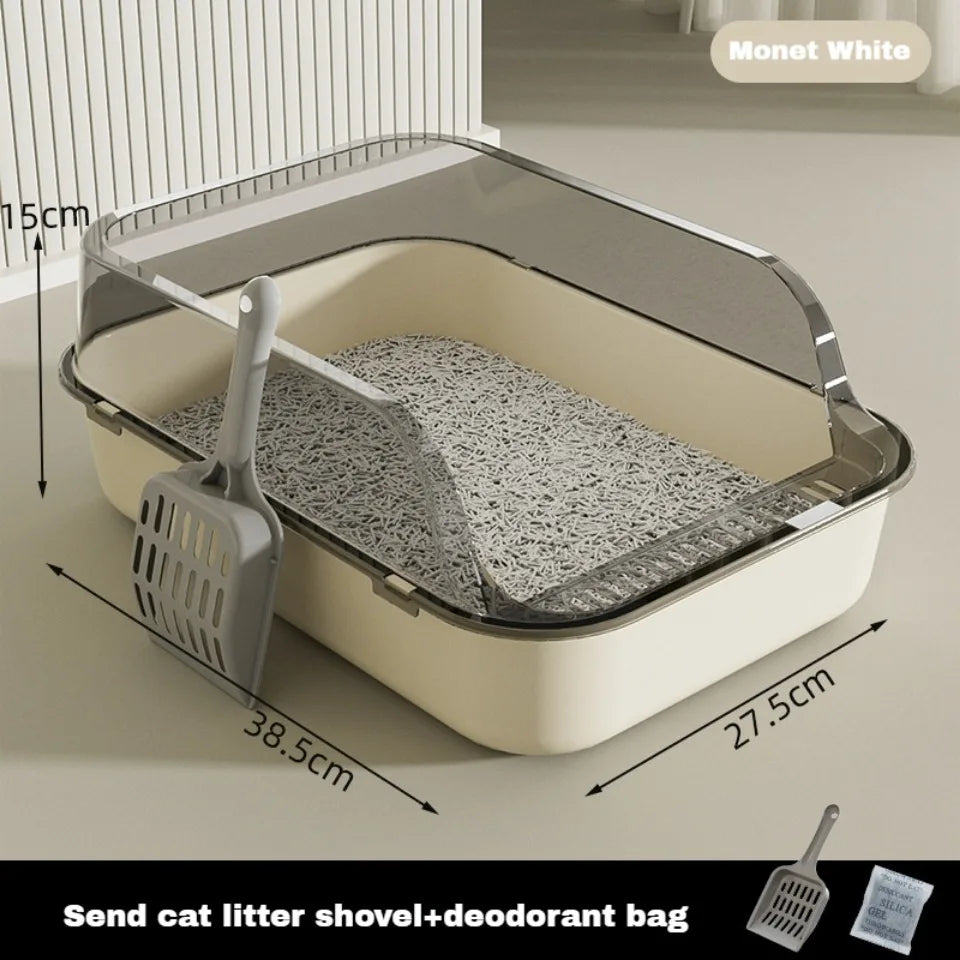 Cat Litter Box Thickening Cat Sandbox High Side Semi-enclosed Splashproof Cats Tray Toilet Cleaning Basin Supplies with Scoop