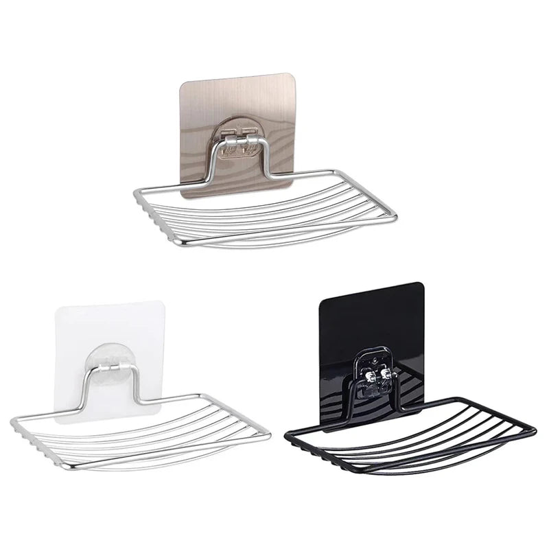 Stainless Steel No Punching Soap Holder Bathroom Wall-Mounted Soap Dish Holder Self Adhesive Kitchen Spong Storage Rack