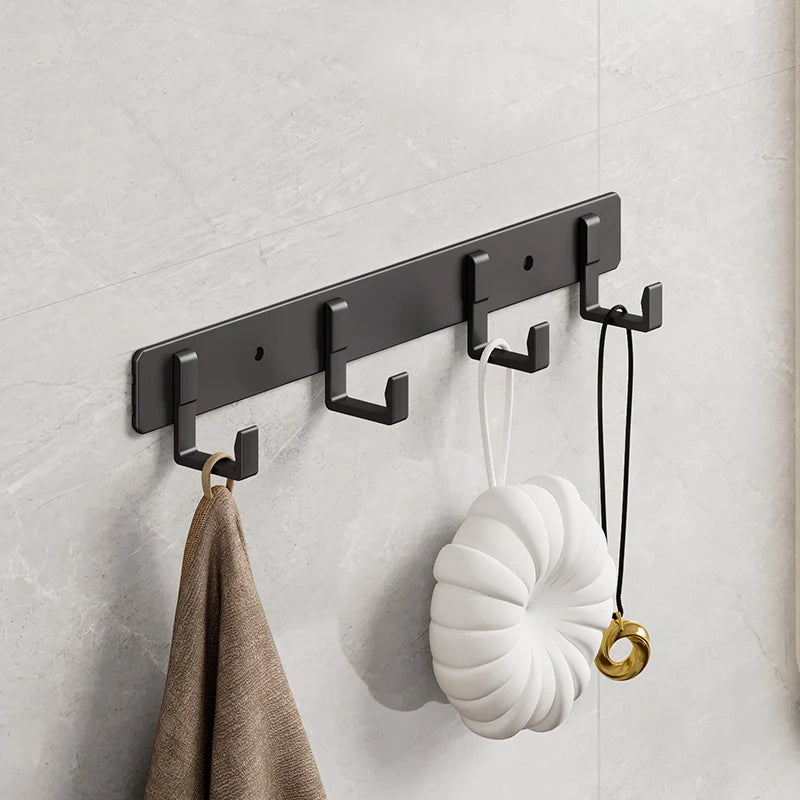 Space Aluminum Black Hook Bathroom Towel Hook Living Room Door Back Clothes Hook Simple Black Storage Hook To Save Space