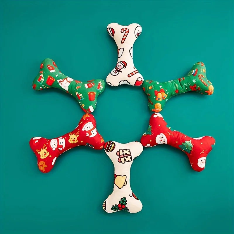 Durable Plush Bone-Shaped Dog Toy - Squeaky, Chew-Resistant for All Breeds - Perfect for Christmas & Birthday Parties
