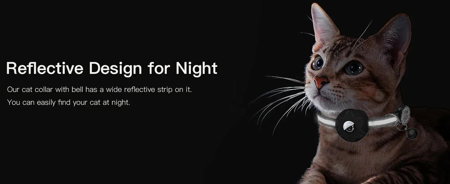 GPS Cat Collar Cats Accessories Cats Airtag Collar with QR ID Pet Tag Reflective Anti-Lost Tracker Air Tag Holder Kitten Collar
