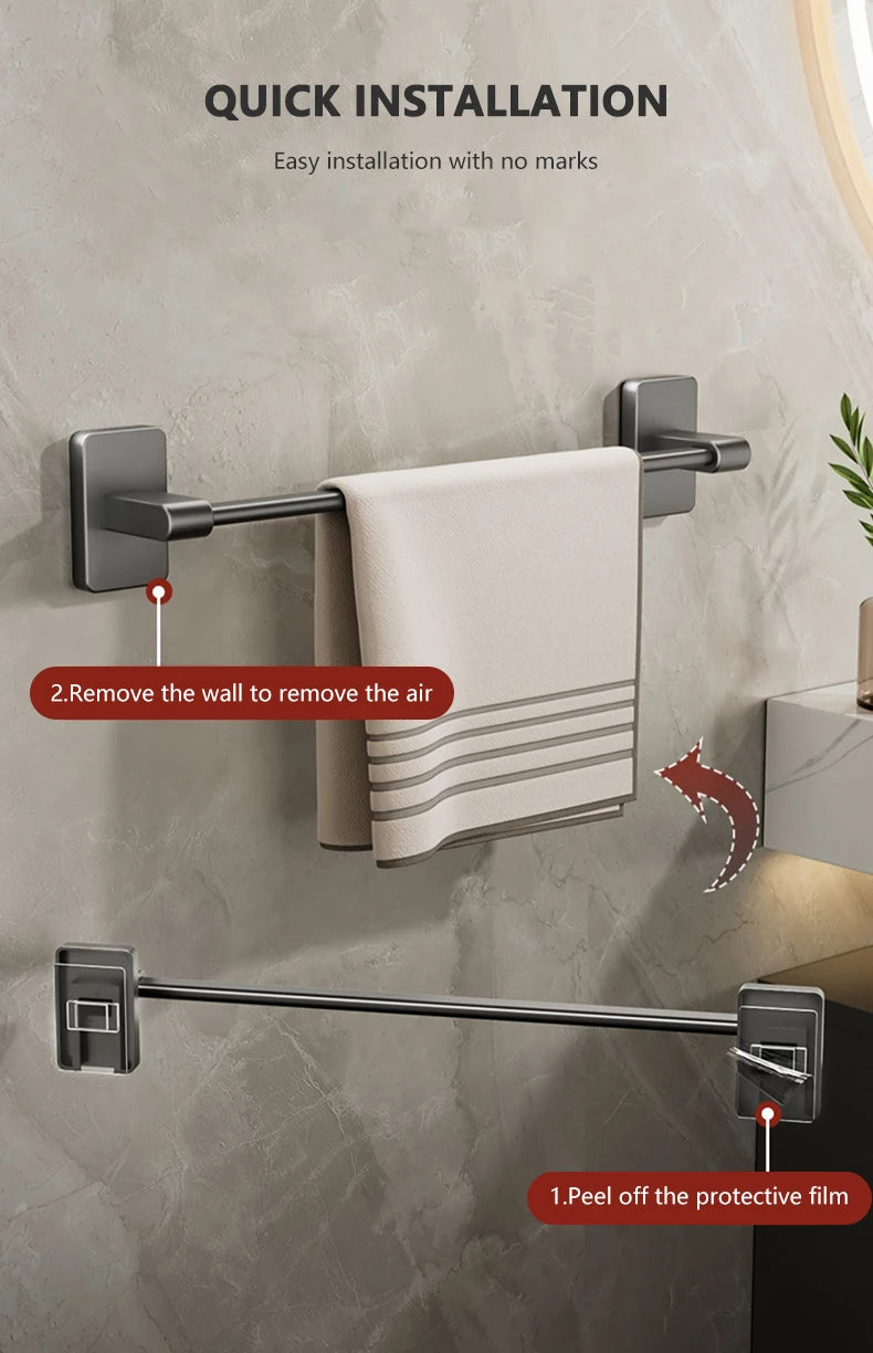 Non perforated suction cup wall mounted towel rack, bathroom storage rack, bathroom horizontal bar towel rack