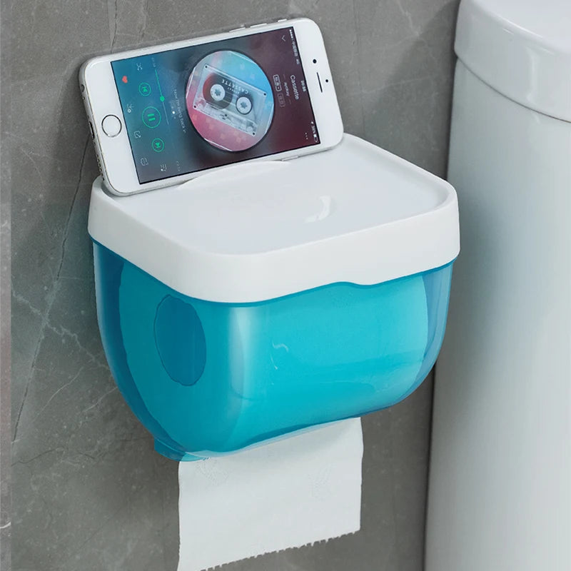 Waterproof Wall Mount Toilet Paper Holder Shelf Toilet Roll Paper Tube Storage Rack Storage Box Tray Rack Bathroom Supplies