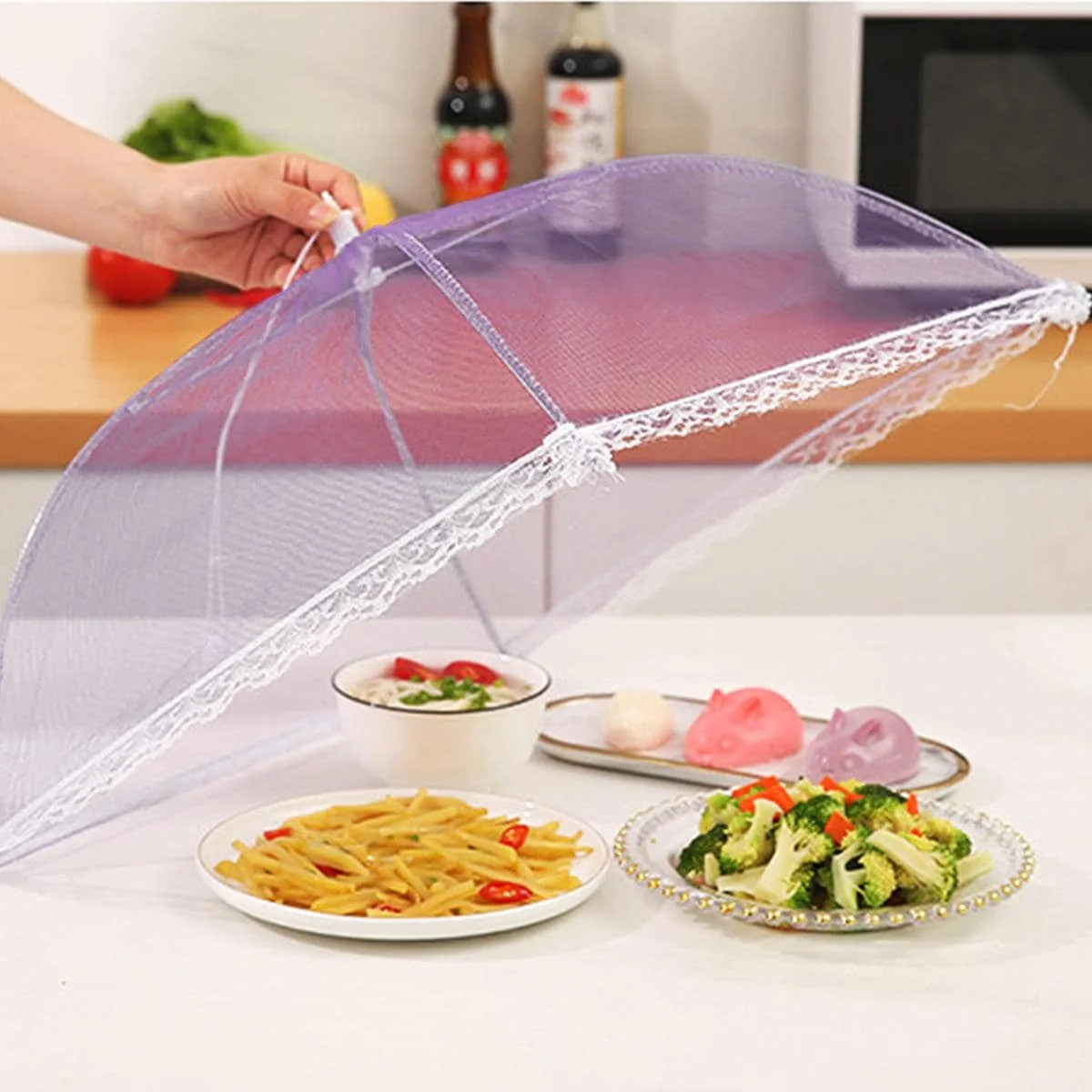 1PC-Food Covers Mesh Foldable Kitchen Anti Fly Mosquito Tent Dome Net Umbrella Picnic Protect Dish Cover Kitchen Accessories