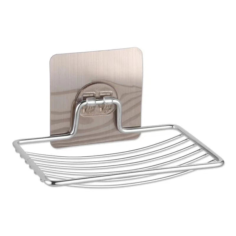 Stainless Steel No Punching Soap Holder Bathroom Wall-Mounted Soap Dish Holder Self Adhesive Kitchen Spong Storage Rack