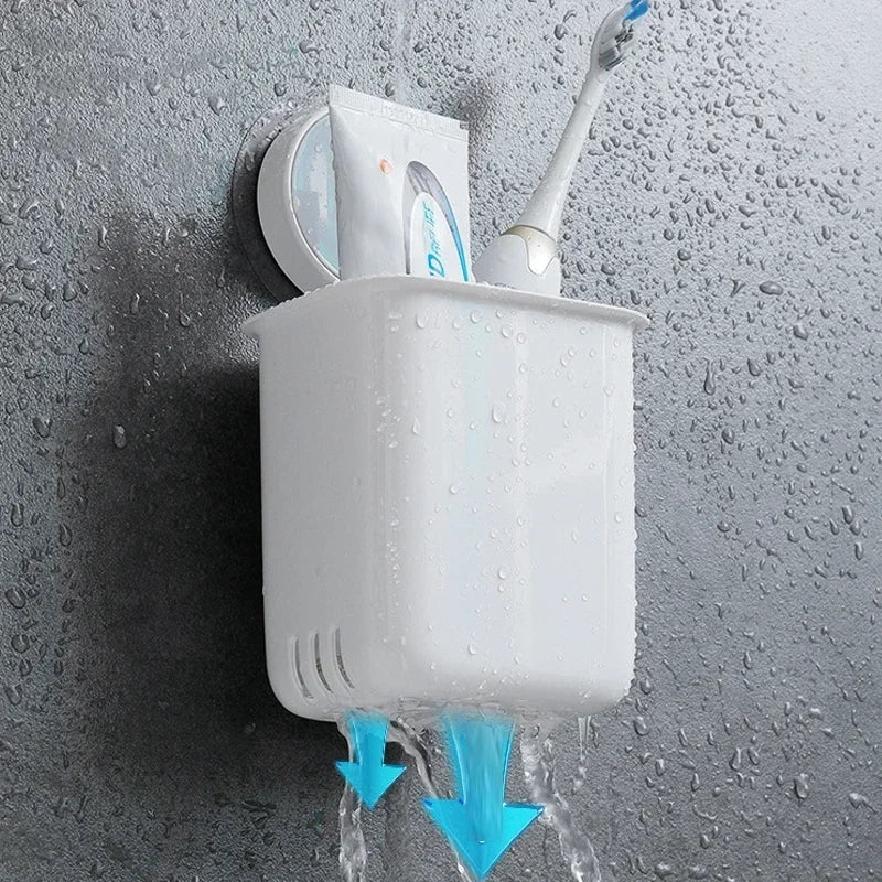 Toothbrush Wall Mounted Holder Toothpaste Mouth Cup Waterproof Holder Drill-FreeBathroom Storage Shelf Portable Rack Organize