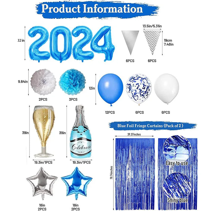 Happy New Year Decorations 2024 New Year Balloon Arch Garland Kit for Christmas Decoration Theme New Years Eve Party Supplies