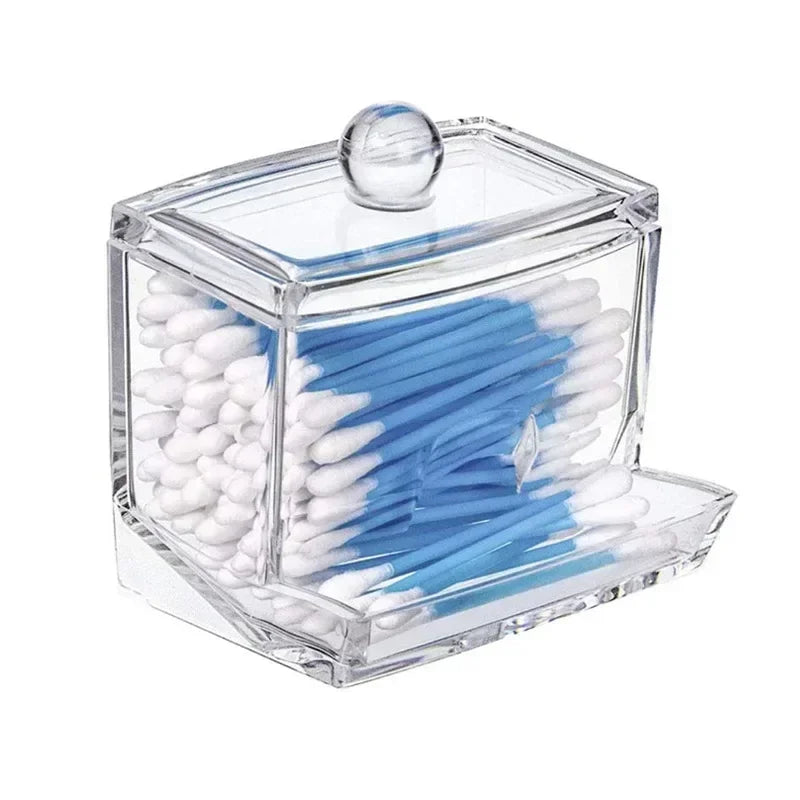 Cotton Swab Box - Transparent Bamboo Cover Dustproof Cotton Swab Toothpick Storage Box Multi-Purpose Visible Dispenser