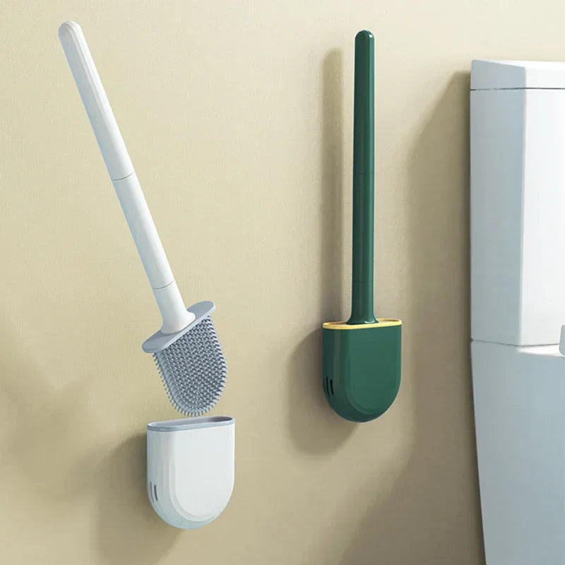 Flexible Silicone Toilet Brush Breathable Leakproof Toilet Bowl Cleaner Brush with Quick Drying Holder WallMounted Kit Bathroom