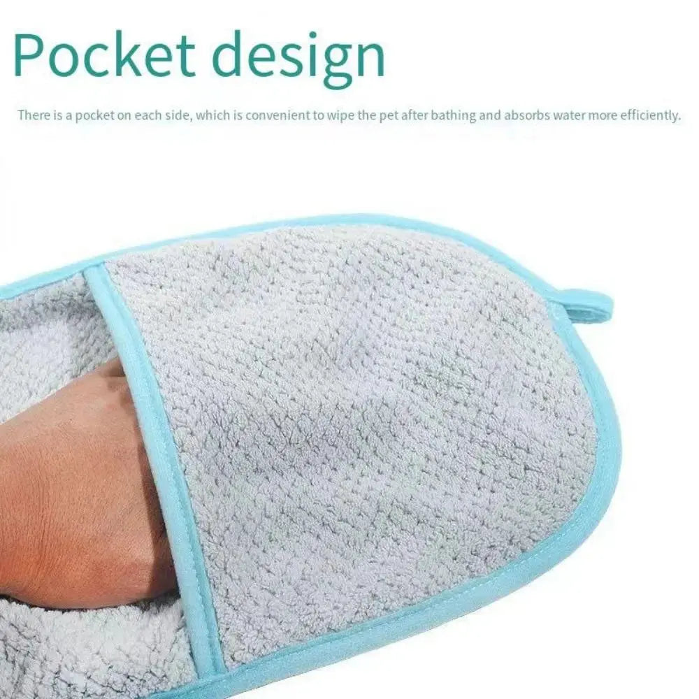 1pc Pet Super Absorbent Towel, Cat and Dog Quick Drying Towel, Pocket Style Scrubbing Gloves, Pet Bath Towel