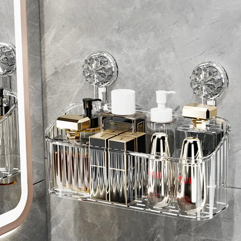 Bathroom Suction Cups Shower Shelves Wall Mounted Storage Rack Draining Basket Holder Punch-Free Organizer Bathroom Accessories