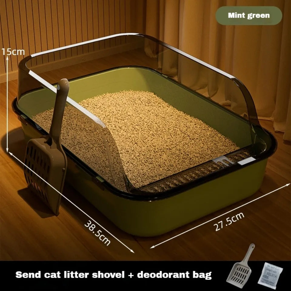 Cat Litter Box Thickening Cat Sandbox High Side Semi-enclosed Splashproof Cats Tray Toilet Cleaning Basin Supplies with Scoop