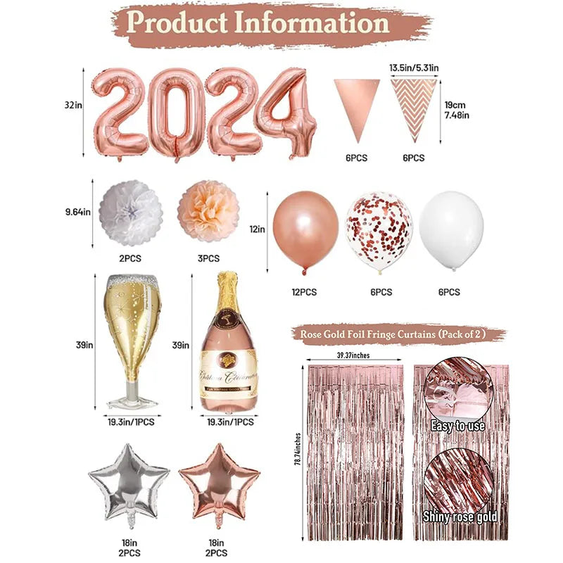 Happy New Year Decorations 2024 New Year Balloon Arch Garland Kit for Christmas Decoration Theme New Years Eve Party Supplies