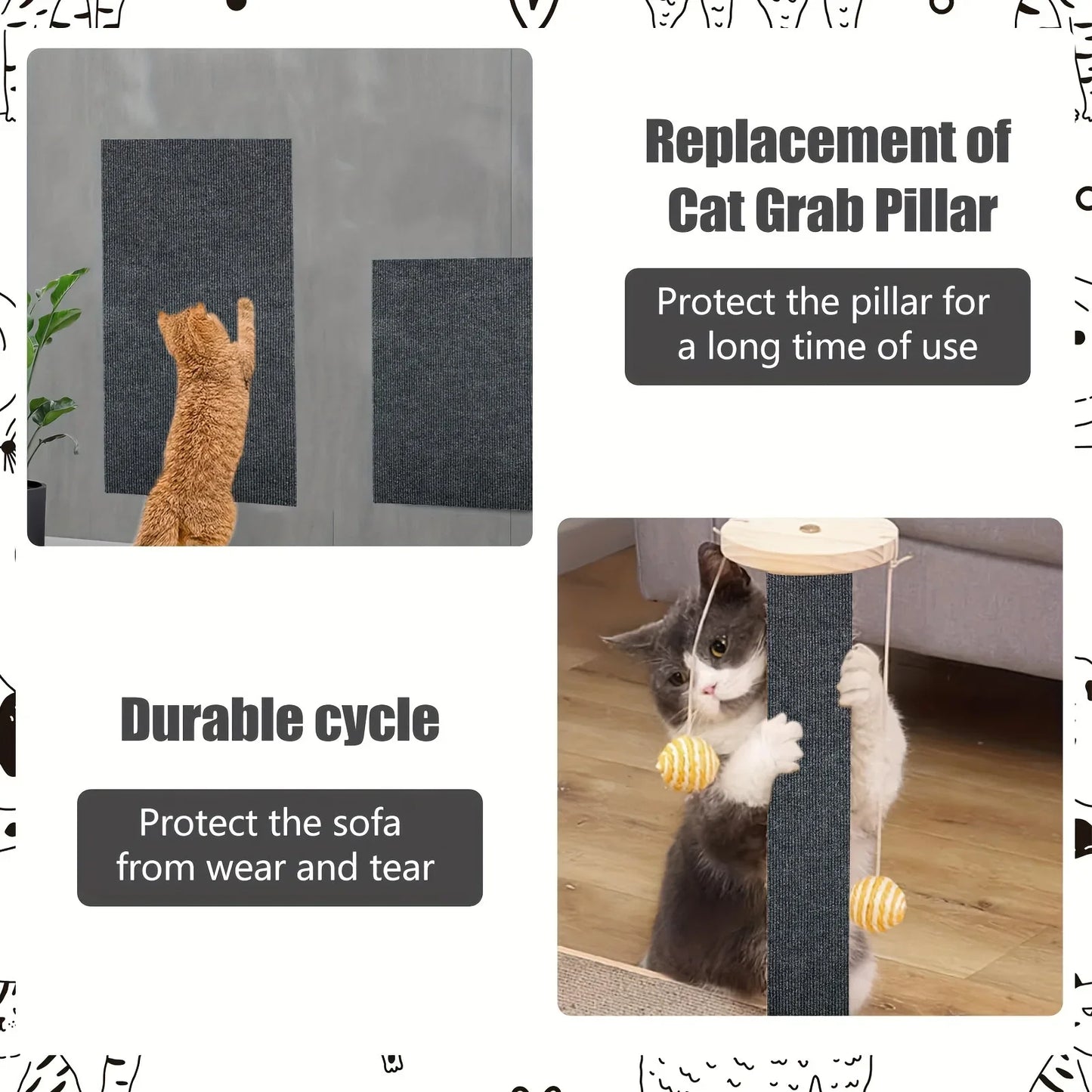 Cat Scratch Mats Self-Adhesive Replacement Cat Scratching Mats Cat Wall Furniture Protector Wear Resistant Mat