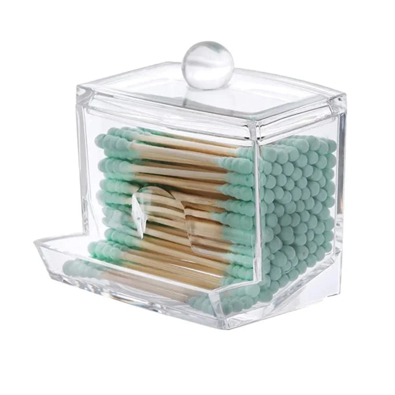 Cotton Swab Box - Transparent Bamboo Cover Dustproof Cotton Swab Toothpick Storage Box Multi-Purpose Visible Dispenser