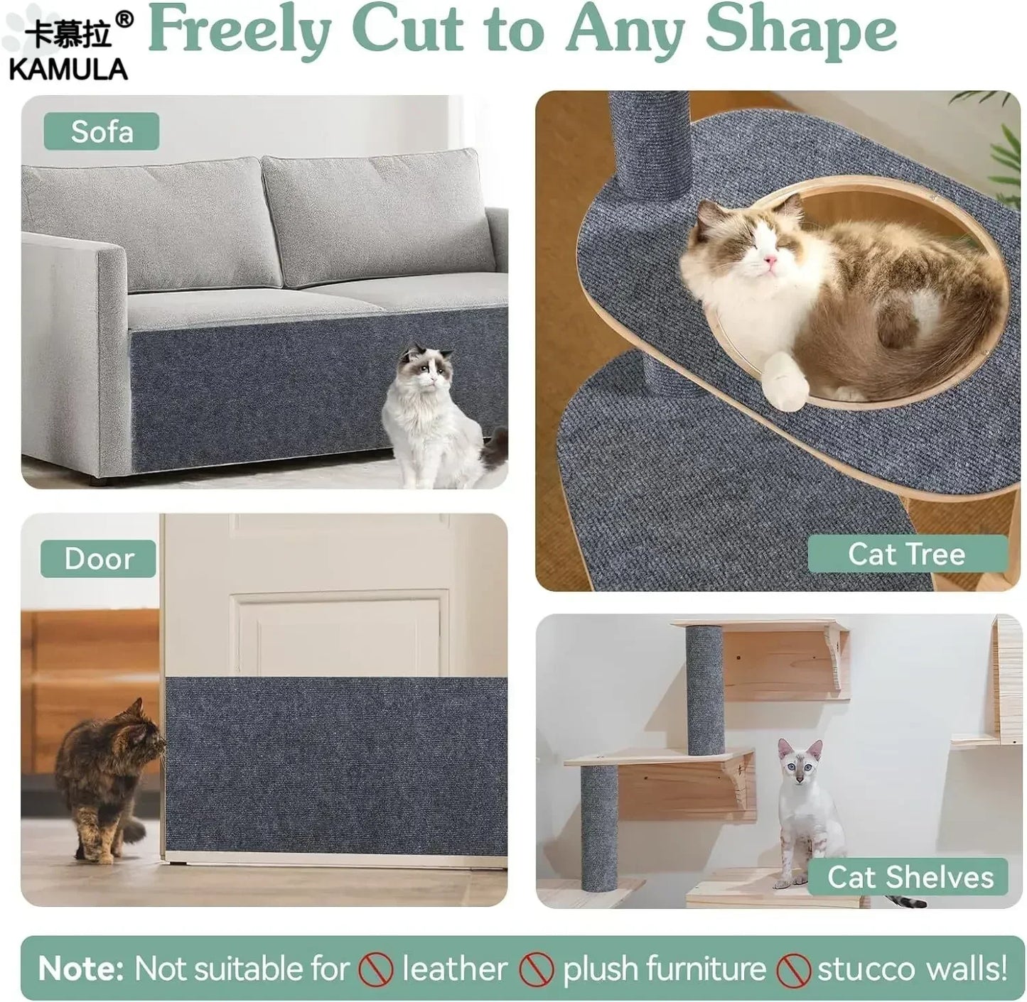 Cat Scratching Mat with Self-Adhesive Trimmable Cat Carpet Cat Scratching Carpet Corner Wall Cat DIY Scratch Furniture Protector