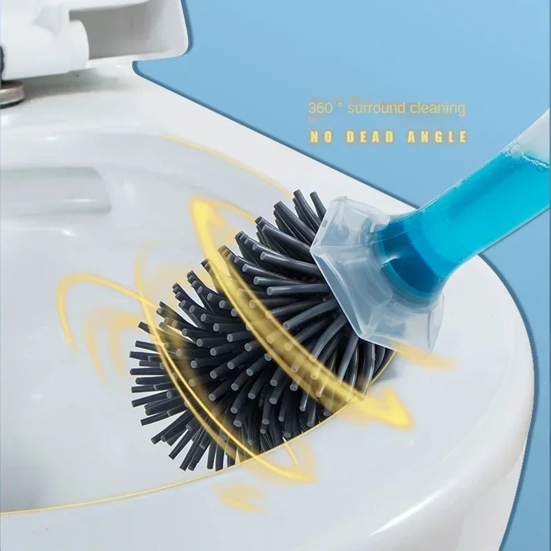 Detergent Refillable Toilet Brush Set Wall-Mounted with Holder Silicone TPR Brush for Corner Cleaning Tools Bathroom Accessories