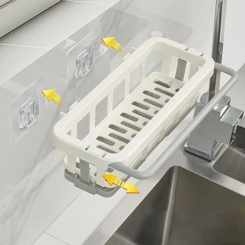 Sponge Holder Kitchen Organizer Dish Drainer Soap Rack Sink Tray Dishcloth Towel Rack Wall Mounted Storage Basket Shelf Kitchen