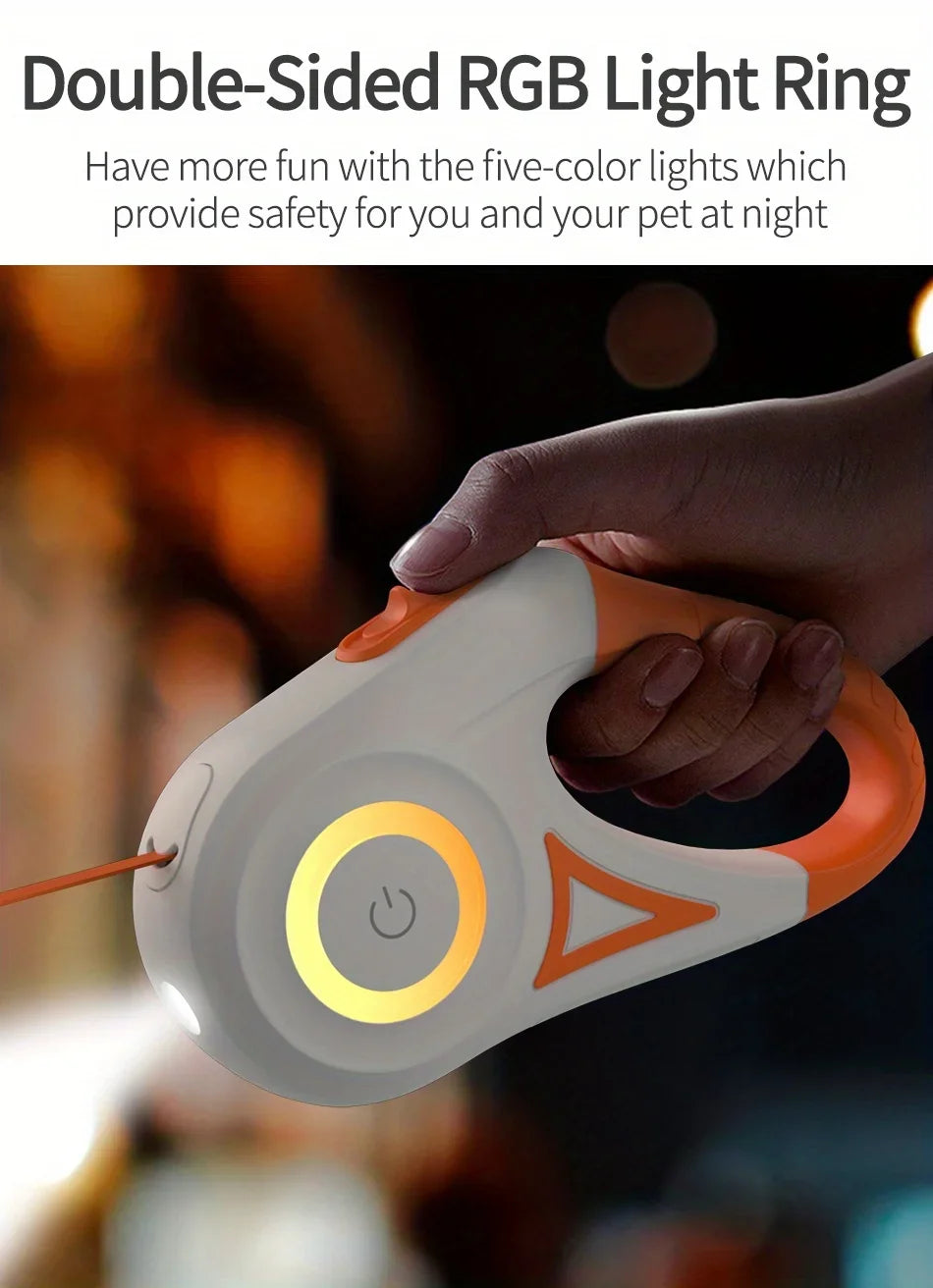 ROJECO 5M/16FT Automatic Retractable Dog Leash With LED Flash Light Outdoor Pet Walking Running Lead
