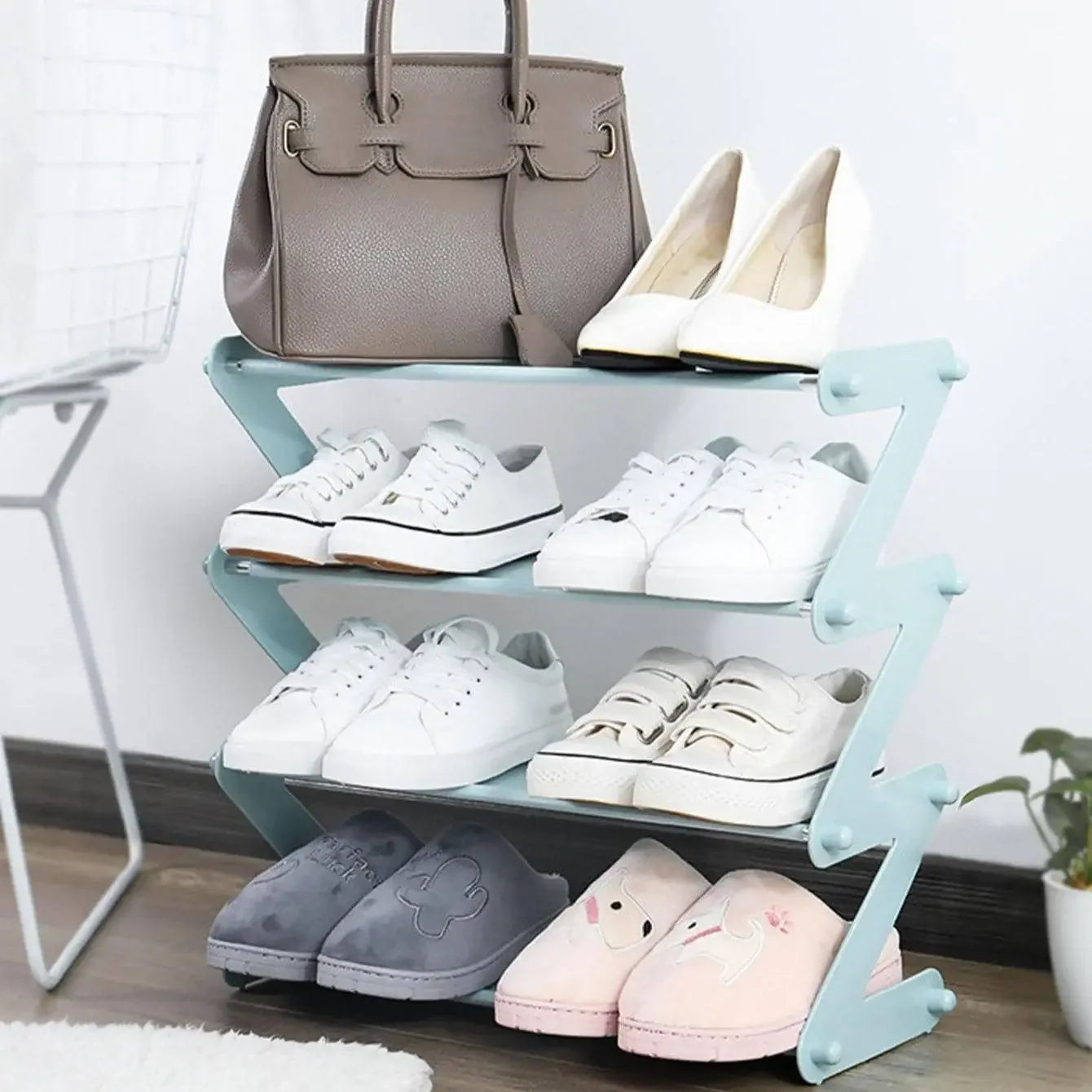 Simple multi-layer space saving X-shaped shoe rack