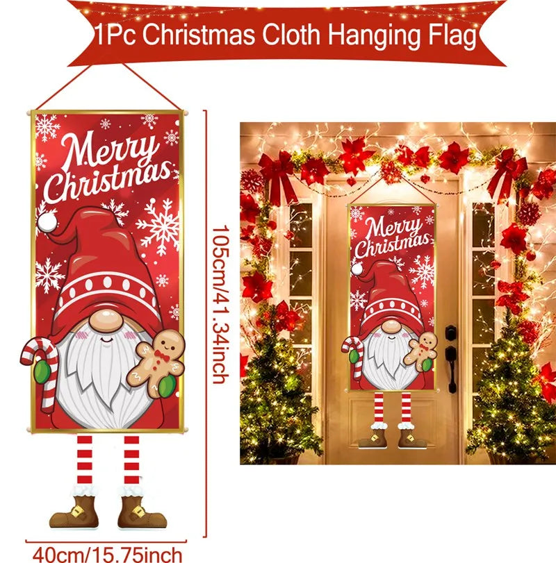 Santa Claus Hanging Flag Merry Christmas Decorations For Home 2023 Xmas Gifts Christmas Ornament Navidad Natal New Year 2024