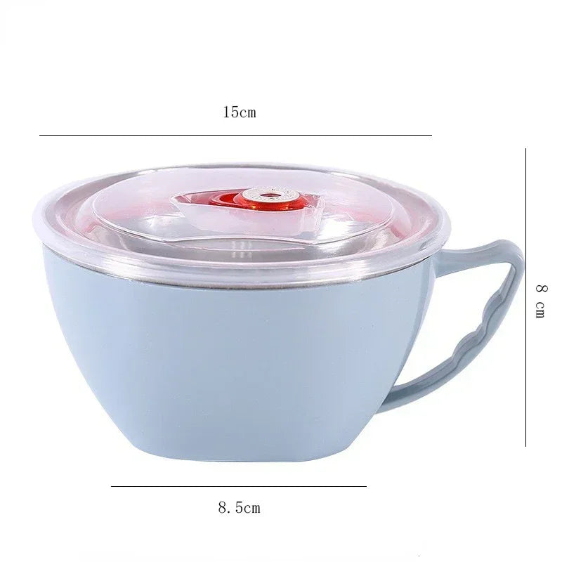 1PCS Stainless Steel Bowl with Handle Solid Color Anti Scalding Instant Noodles Mixing Bowl Kitchen Tableware Food Accessory