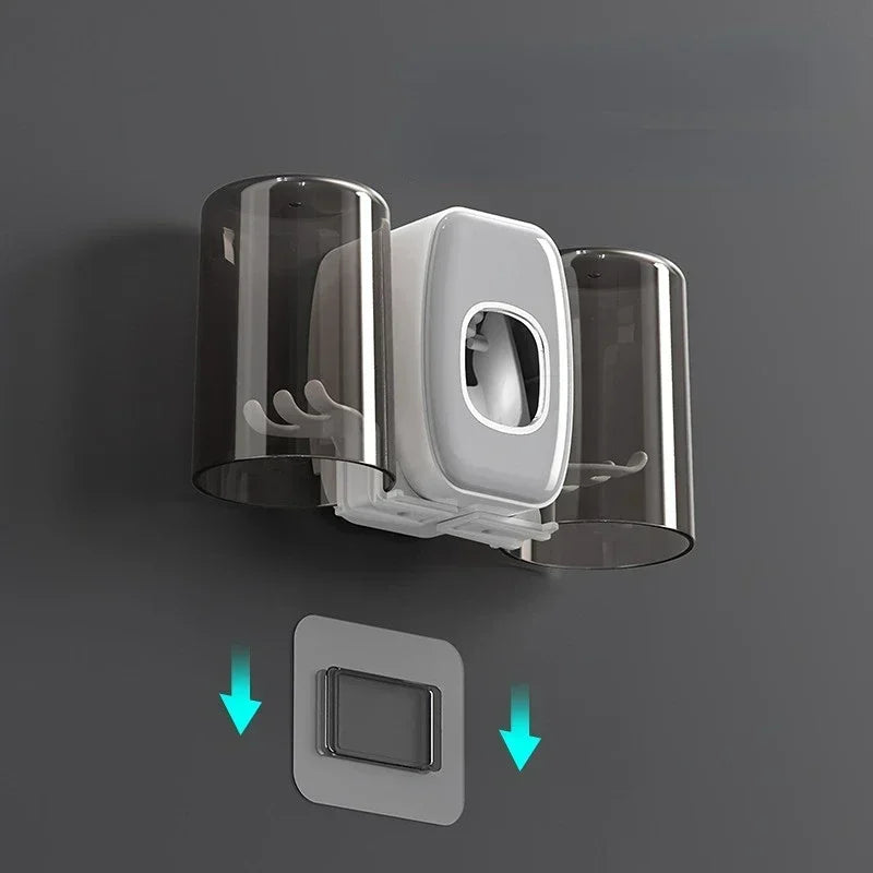 Toothbrush Holder With Cup Holder Toothpaste Dispenser Toothbrush Storage For Home Bathroom Accessories Without Drilling