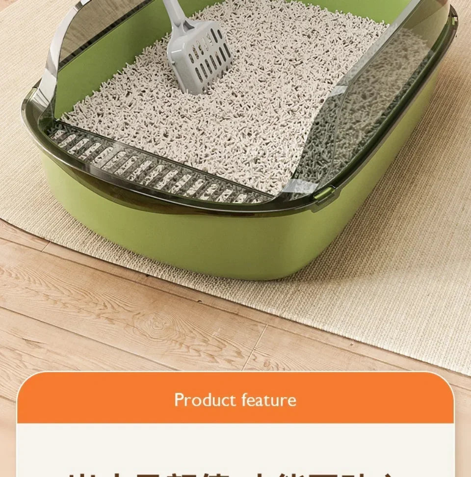 Cat Litter Box Thickening Cat Sandbox High Side Semi-enclosed Splashproof Cats Tray Toilet Cleaning Basin Supplies with Scoop