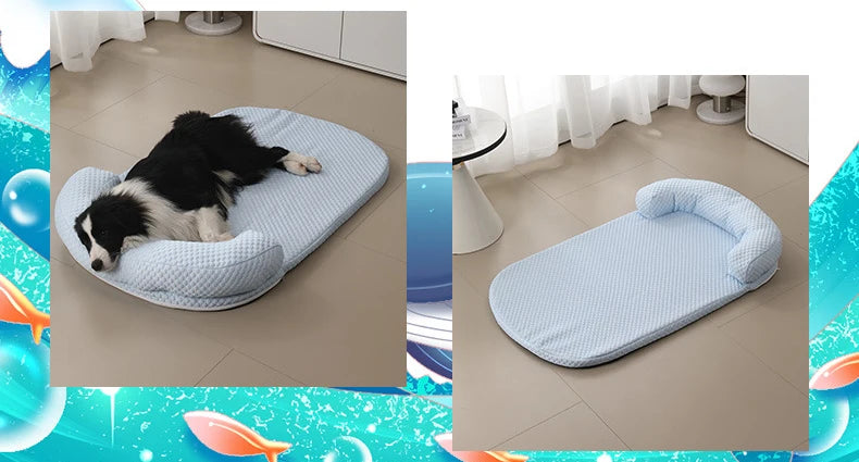 Removeable Summer Dog Bed Ice Silk Cooling Pet Mat Foam Sleeping Sofa Puppy Kennel Summer Cooling Fabric Dog Cat Bed Pet Cushion