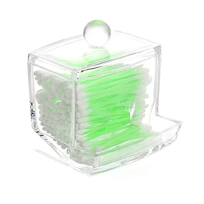 Cotton Swab Box - Transparent Bamboo Cover Dustproof Cotton Swab Toothpick Storage Box Multi-Purpose Visible Dispenser