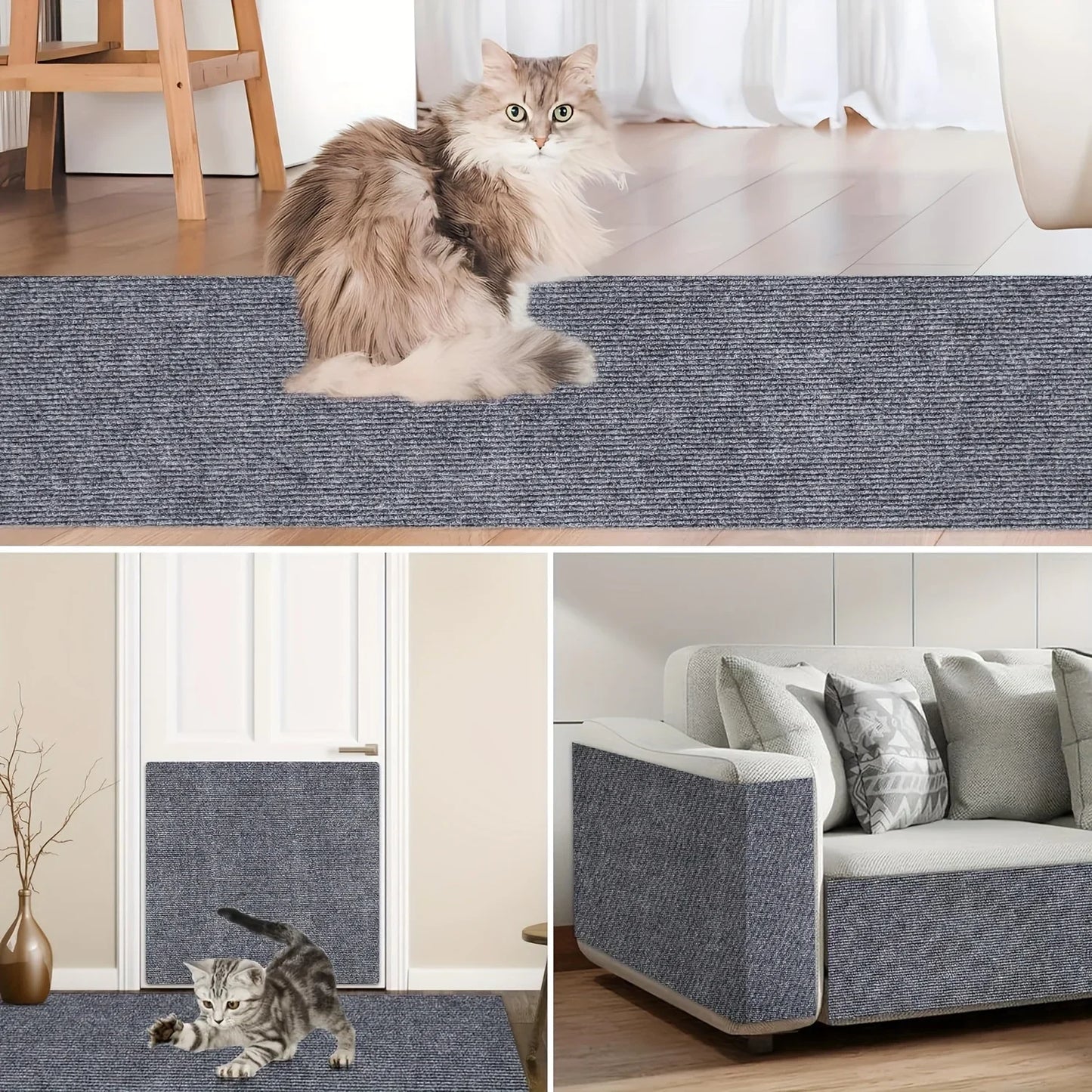 Self-Adhesive Cat Scratch Mat Durable Sisal Furniture Protector DIY Customizable Cat Scratching Pad for Couch Sofa Protection