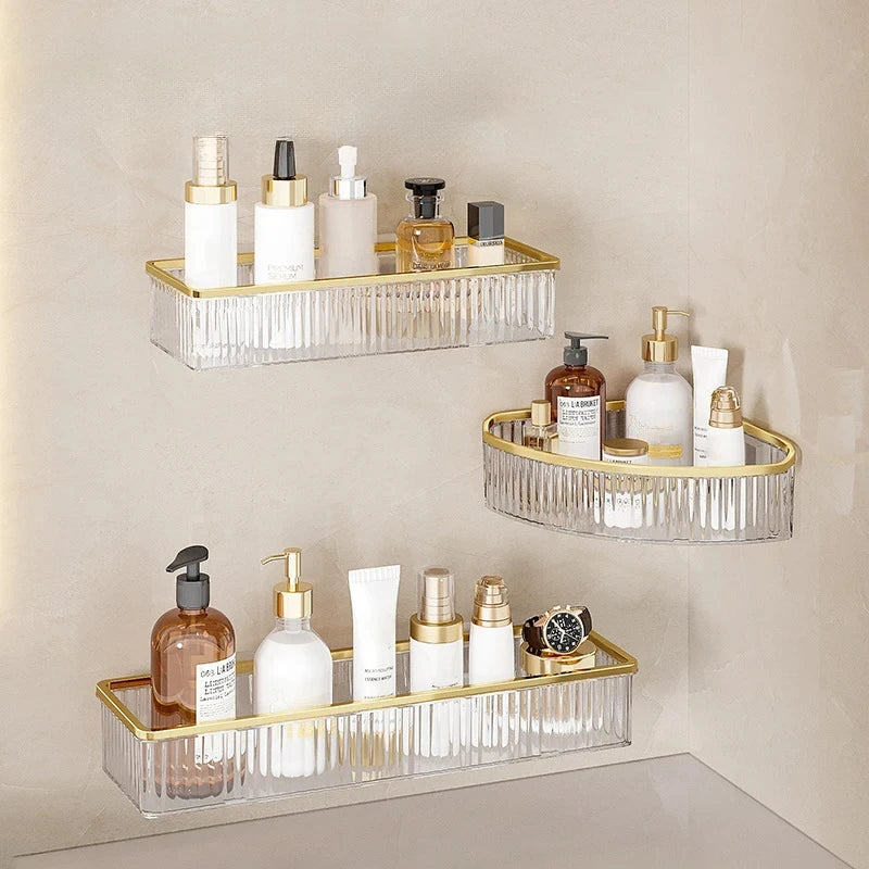 Household Bathroom Shelves Without Drilling Makeup Organizer Acryl Corner Shelf Items Bathroom Storage Rack Shampoo Holder