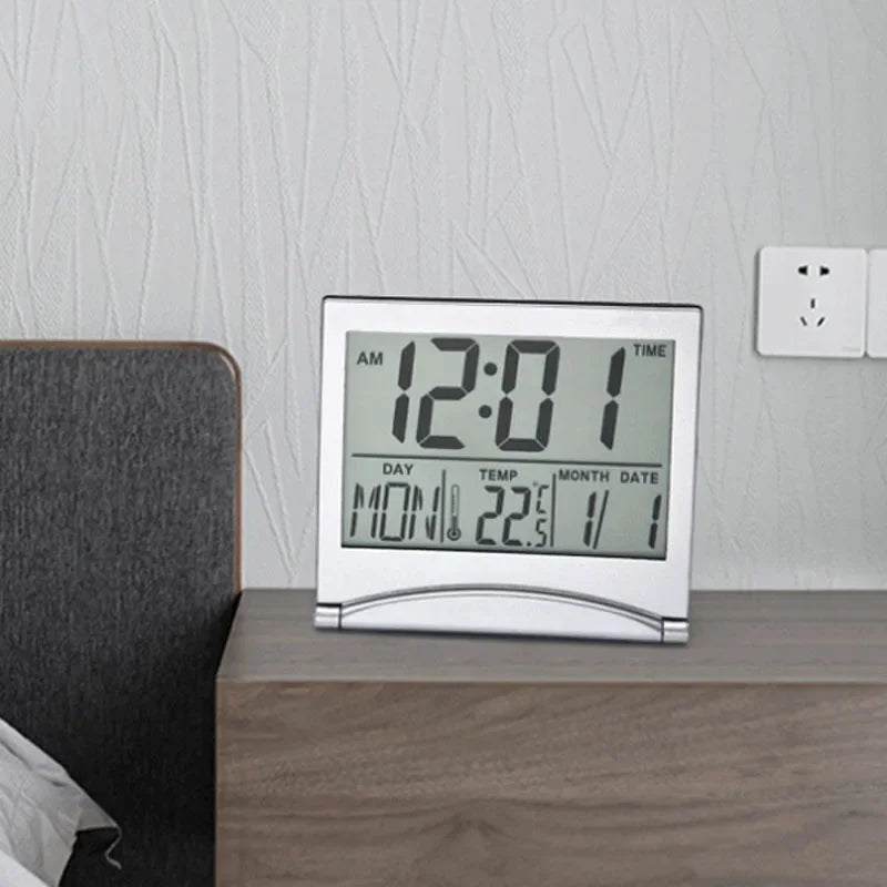 Electronic Folding LCD Digital Alarm Clock Desktop Temperature Hygrometer Clock Weather Station Desk Table Travel Mini Clock
