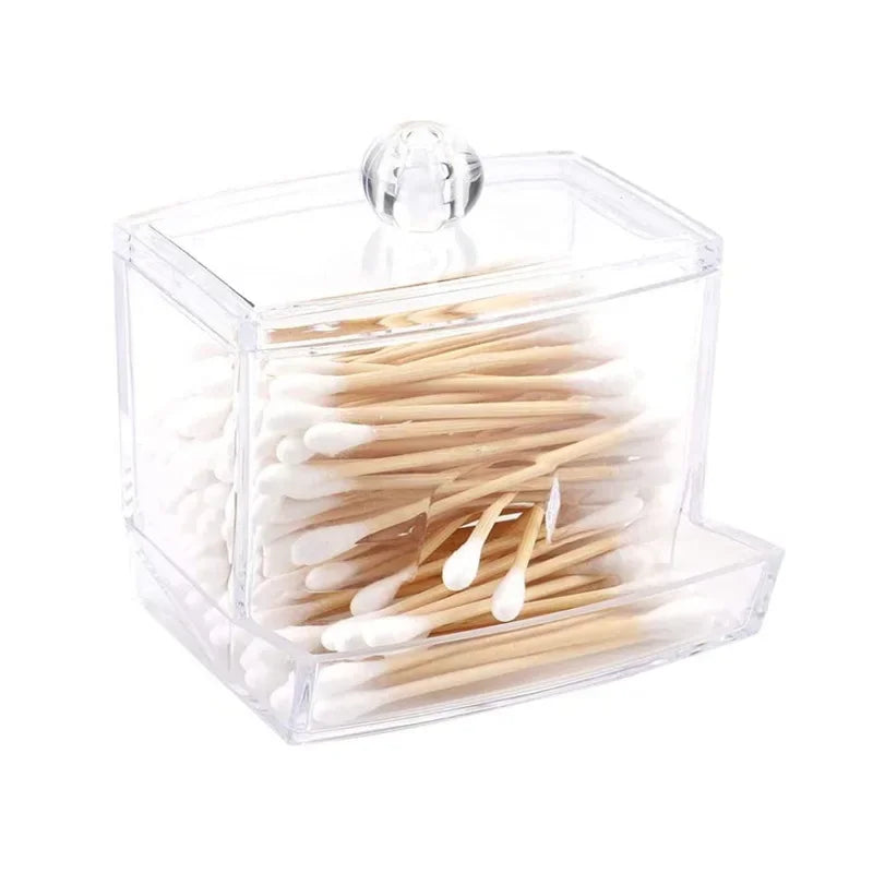 Cotton Swab Box - Transparent Bamboo Cover Dustproof Cotton Swab Toothpick Storage Box Multi-Purpose Visible Dispenser